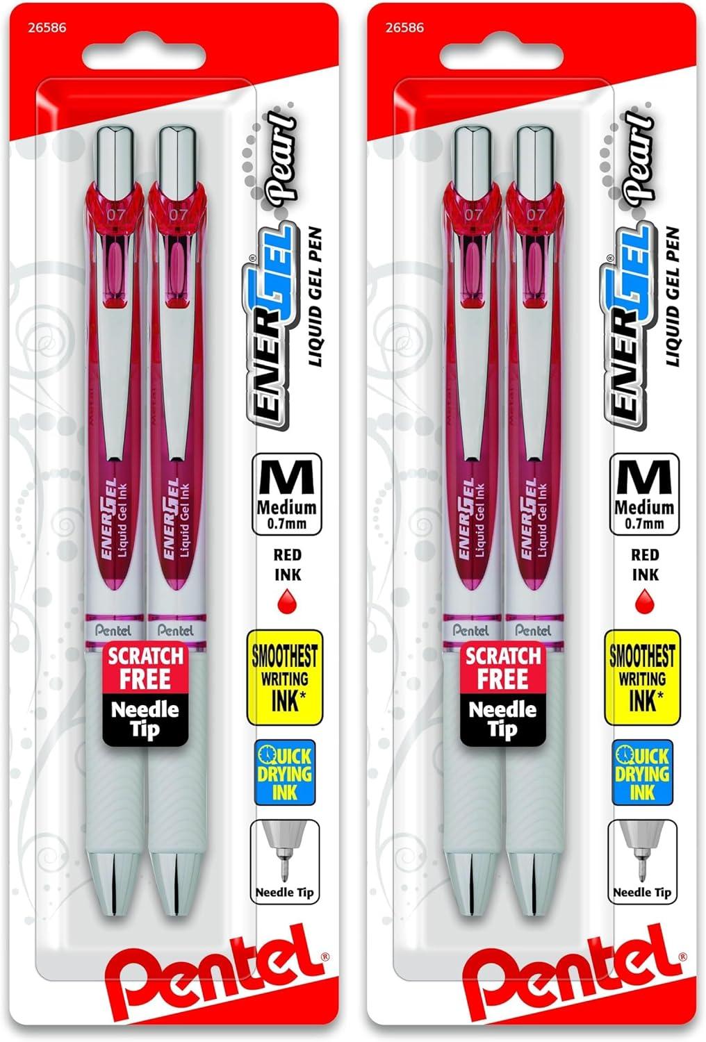 imagePentel EnerGel Pearl RTX Retractable Liquid Gel Pen 07mm Medium Line Needle Tip Black Ink Pack of 2 BLN77WBP2ARed