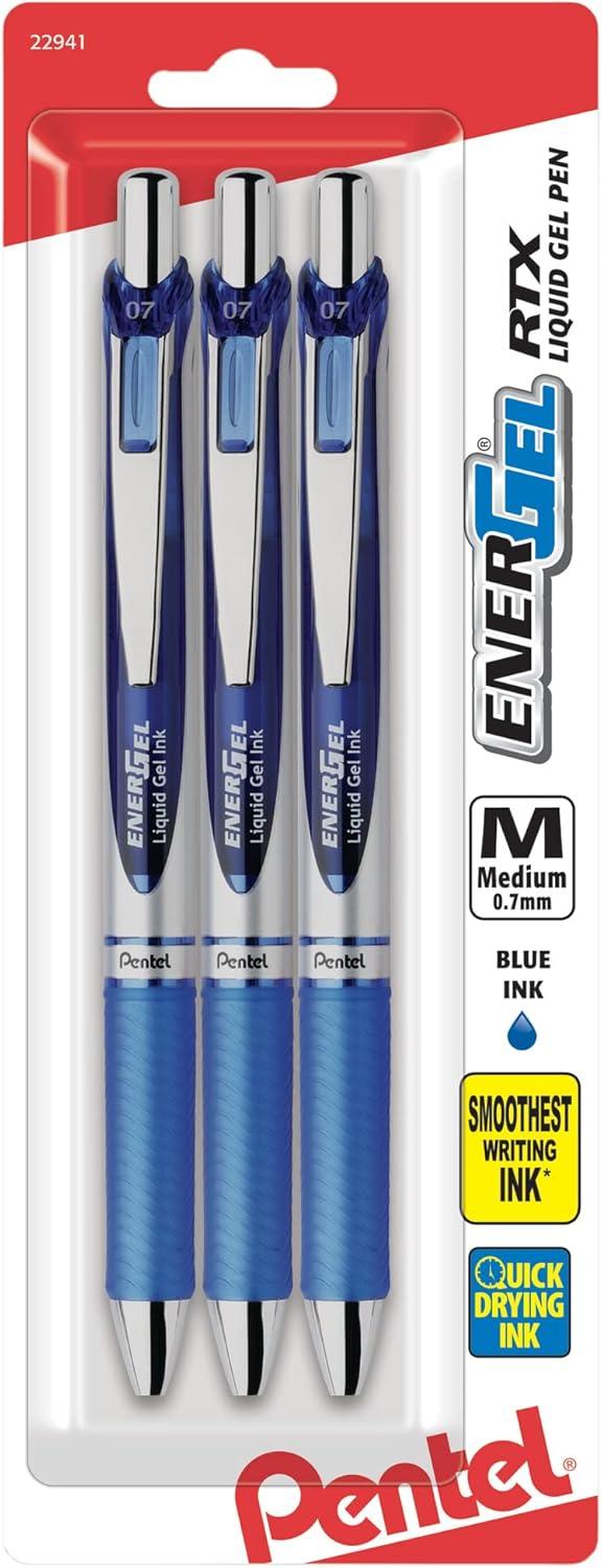 imagePentel EnerGel RTX Retractable Liquid Gel Pen 05mm Fine Line Metal Tip Assorted Ink Colors Pack of 5 BLN75BP5MBlack