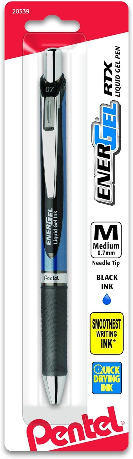 imagePentel EnerGel RTX Retractable Liquid Gel Pen 05mm Fine Line Metal Tip Assorted Ink Colors Pack of 5 BLN75BP5MBlack