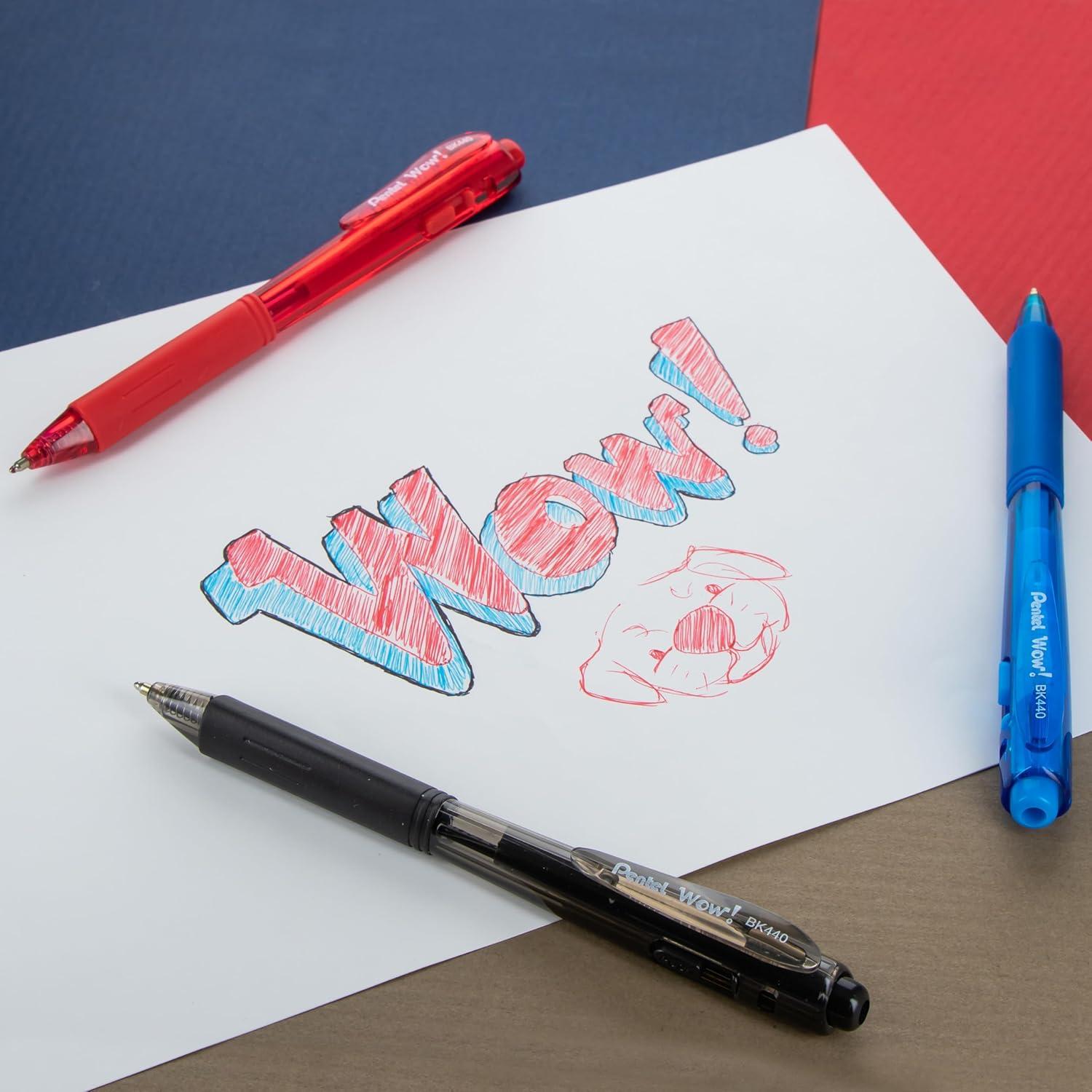 imagePentel WOW Retractable Ballpoint Pens Medium Line Blue Ink 5 Pack BK440BP5C