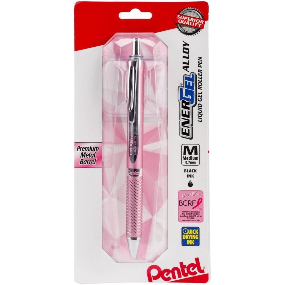 imageEnerGel 357082 EnerGel Alloy Retractable Gel Pen Pink Barrel Medium Point Black