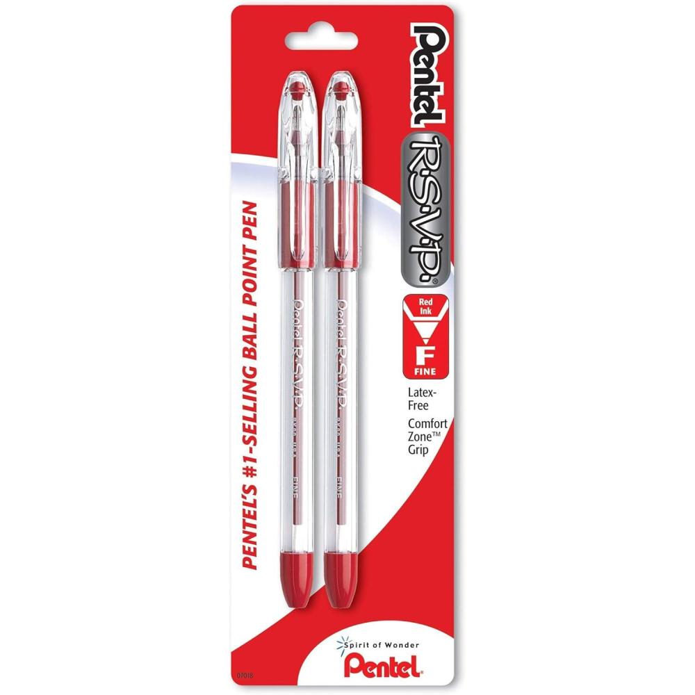 imagePentel BK90BP2B RSVP Red Ballpoint Pen 2 Count