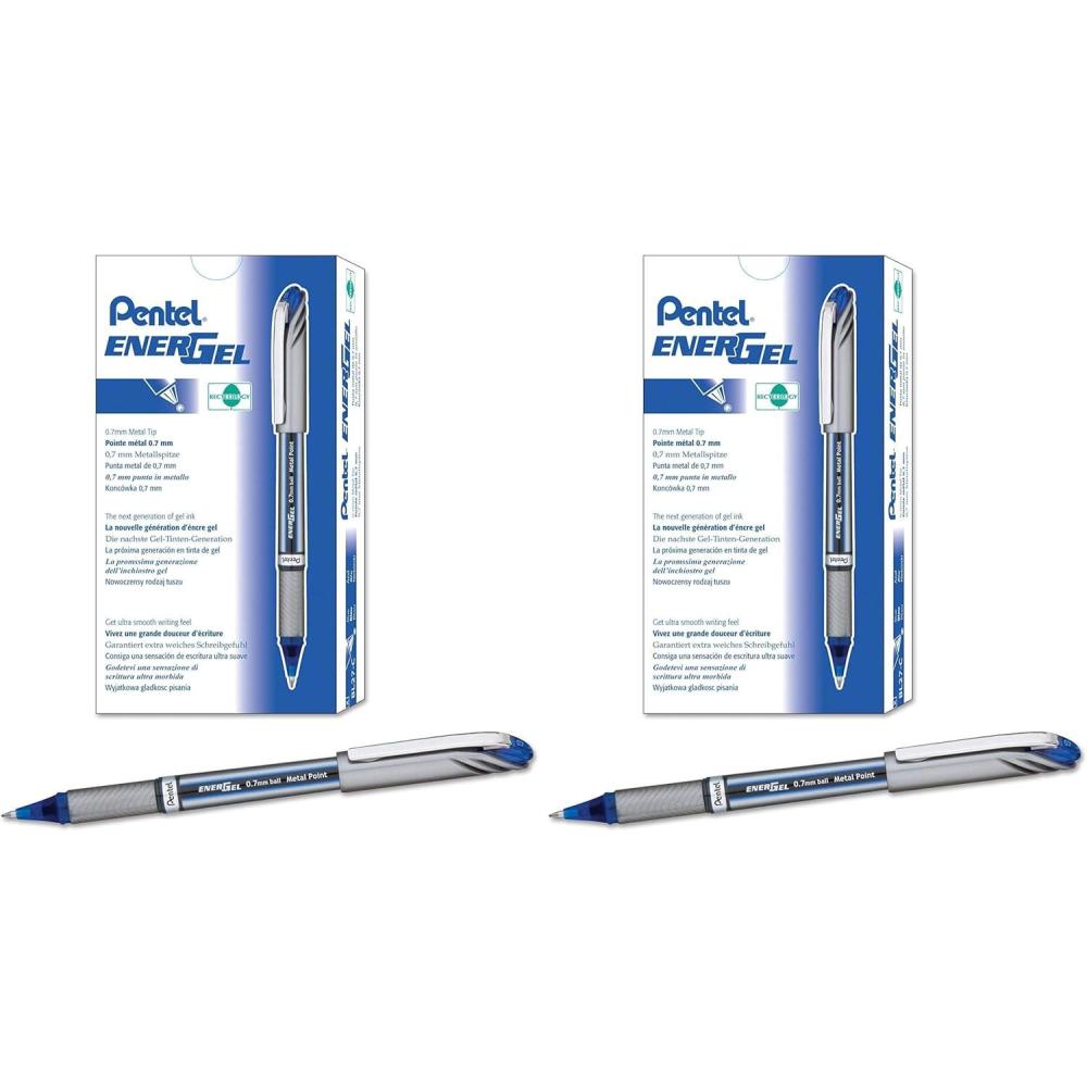 imagePentel EnerGel NV Gel Ink Pen 07mm Medium Point Capped Metal Tip Blue Ink Box of 12 BL27C12 Count Pack of 2