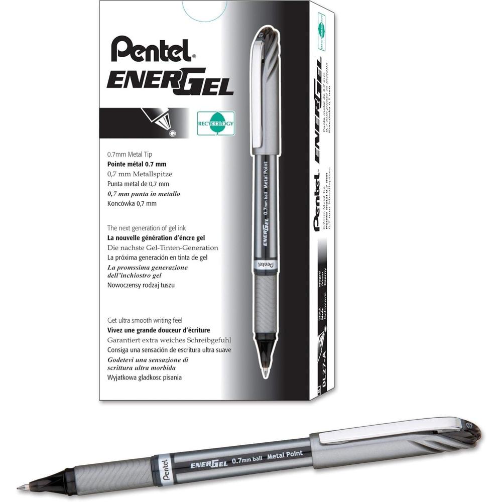 imagePentel EnerGel NV Liquid Gel Pens Medium Point 07 mm 54 Recycled Black Ink Pack Of 12 PensBL27A