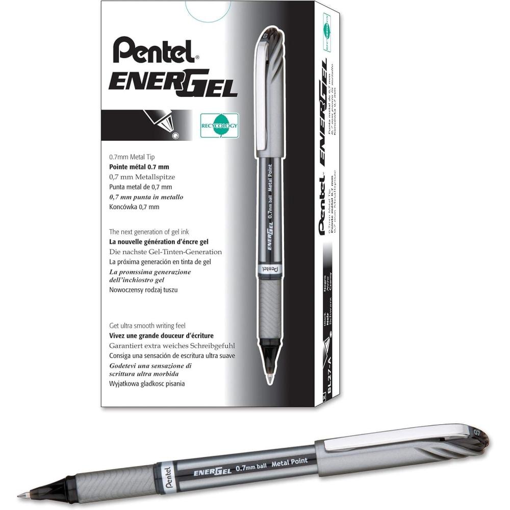 imagePentel EnerGel NV Liquid Gel Pens Medium Point 07 mm 54 Recycled Black Ink Pack Of 12 PensBL27APack of 48
