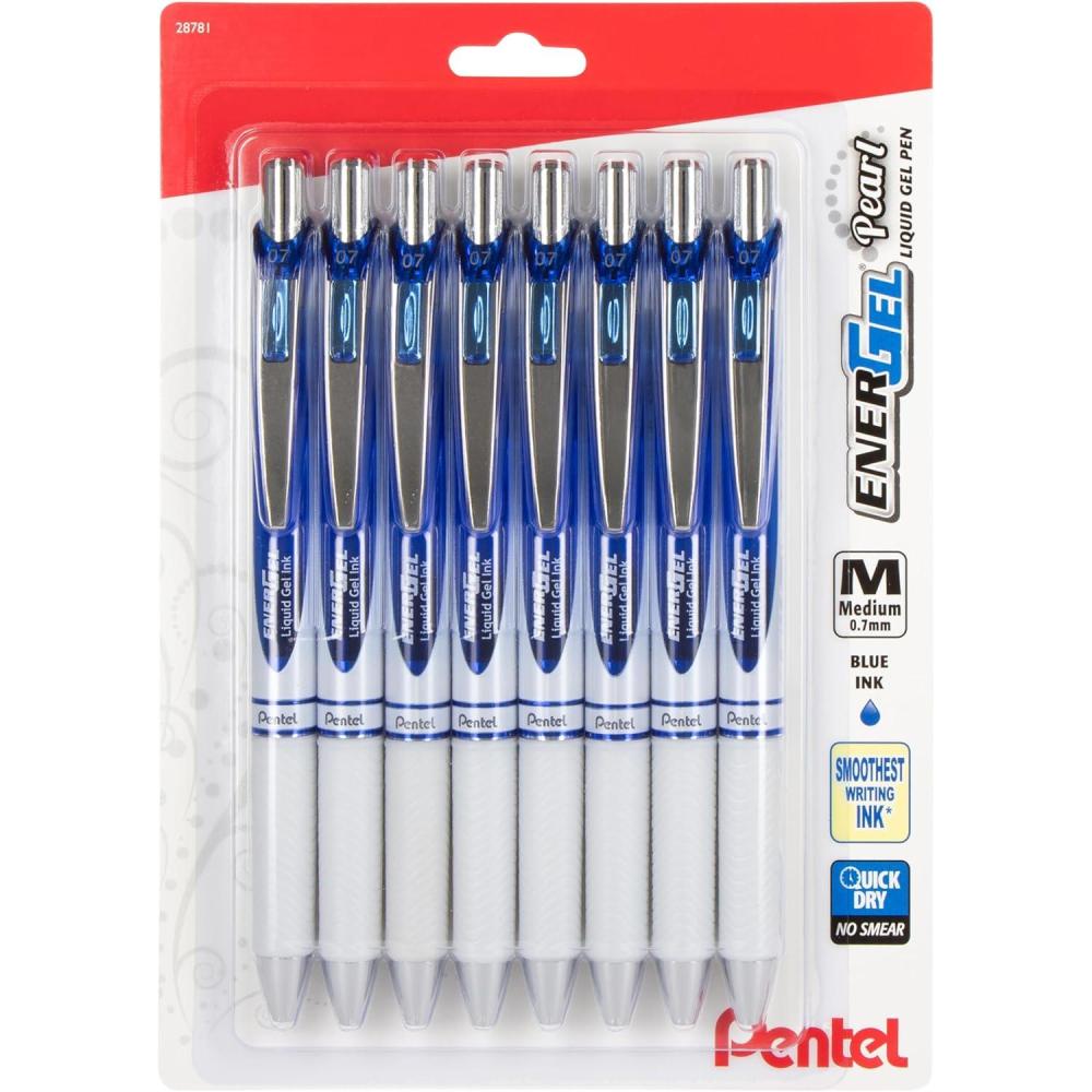imagePentel EnerGel Pearl Retractable Liquid Gel Pen 07mm Medium Line Blue Ink 8Pk BL77PWBP8C