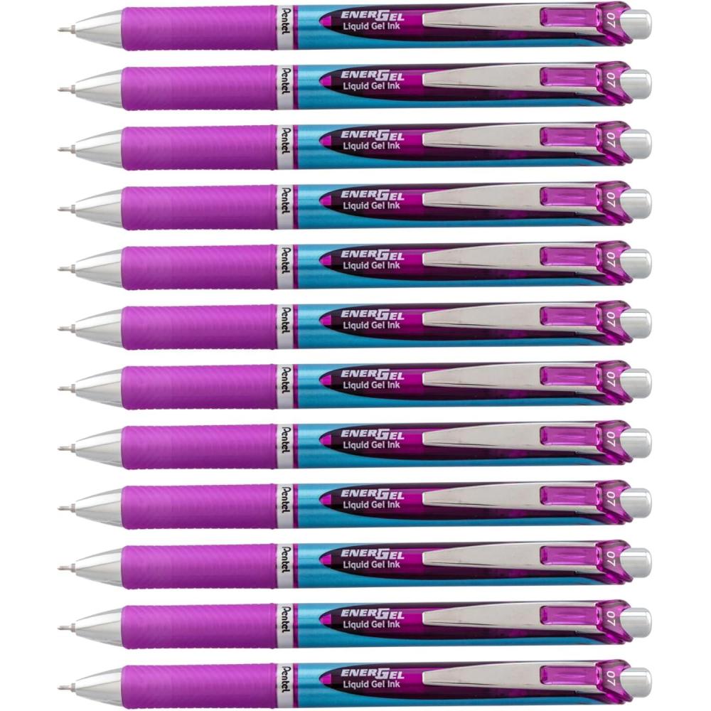 imagePentel EnerGel RTX Retractable Liquid Gel Pen 05mm Fine Line Metal Tip Assorted Ink Colors Pack of 5 BLN75BP5MViolet
