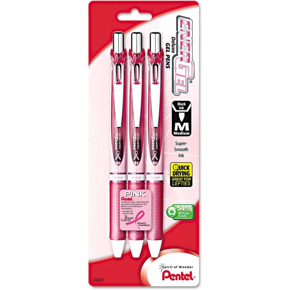 imagePentel EnerGel RTX Retractable Liquid Gel Pens Medium Point 07 mm 54 Recycled Assorted Barrel Colors Black Ink Pack Of 3 Pens07mm