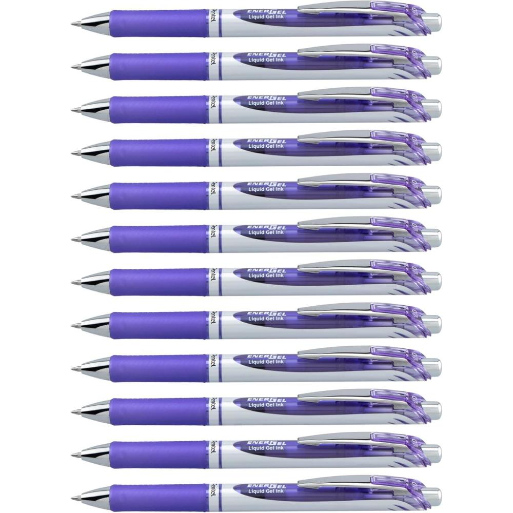 imagePentel EnerGel Retractable Liquid Gel Pens Medium Point 07 mm Silver Barrel Violet Ink Pack Of 12Lilac