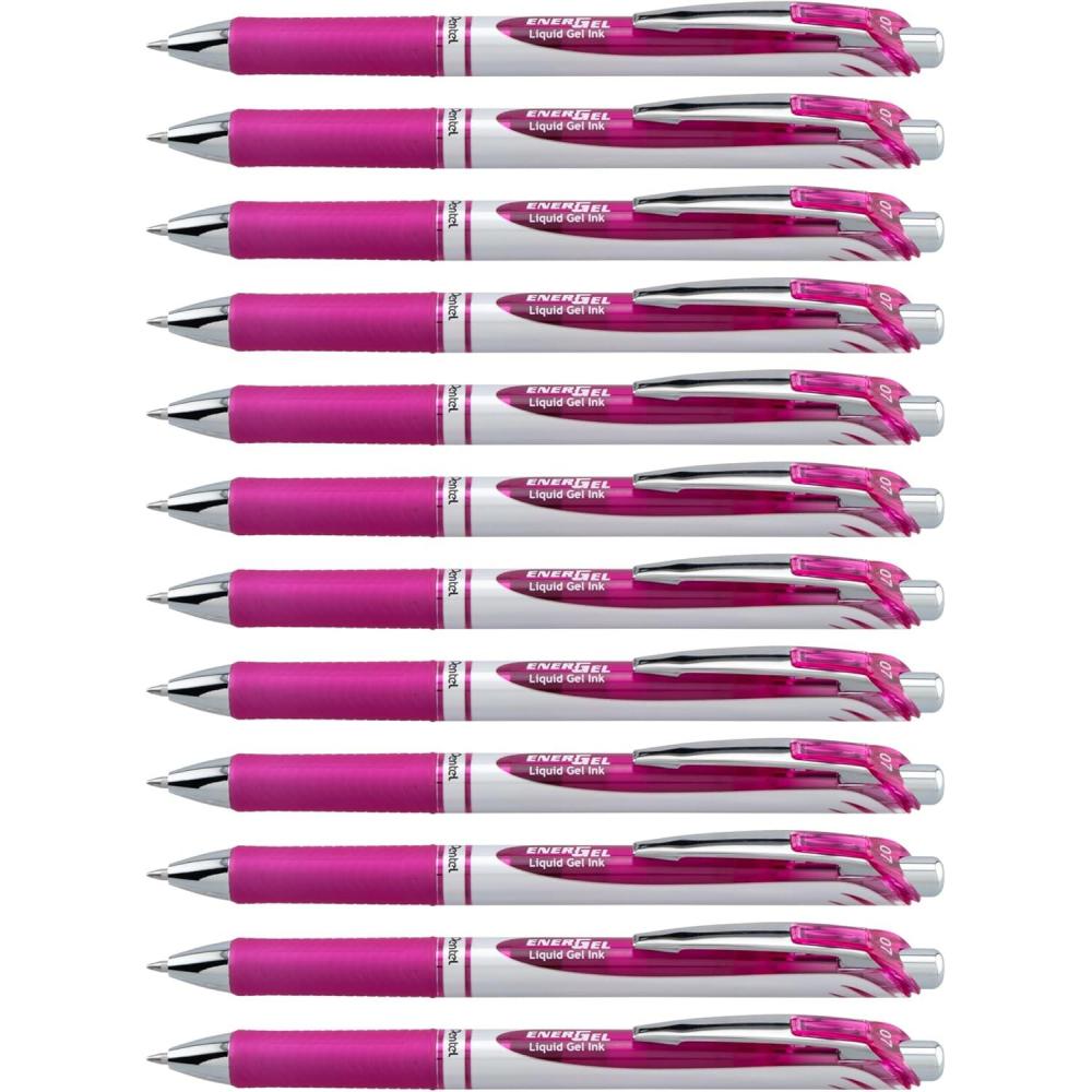 imagePentel EnerGel Retractable Liquid Gel Pens Medium Point 07 mm Silver Barrel Violet Ink Pack Of 12Magenta