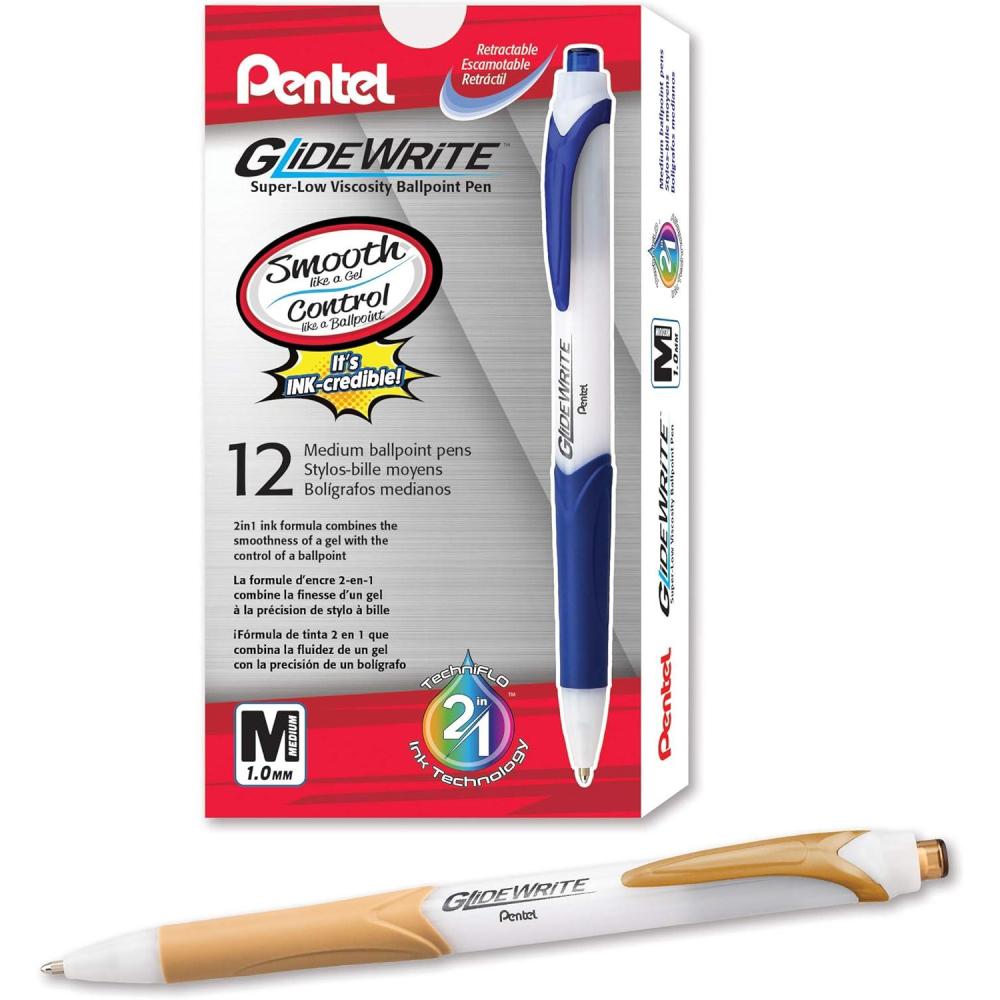 imagePentel GlideWrite Ballpoint Pen 10mm Medium Line Assorted Ink Pack of 14 BX910BP14M1Antique Gold