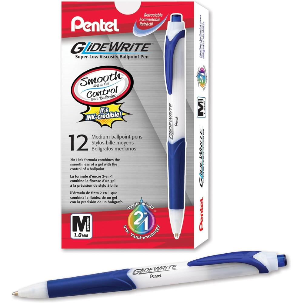 imagePentel GlideWrite Ballpoint Pen 10mm Medium Line Assorted Ink Pack of 14 BX910BP14M1Blue