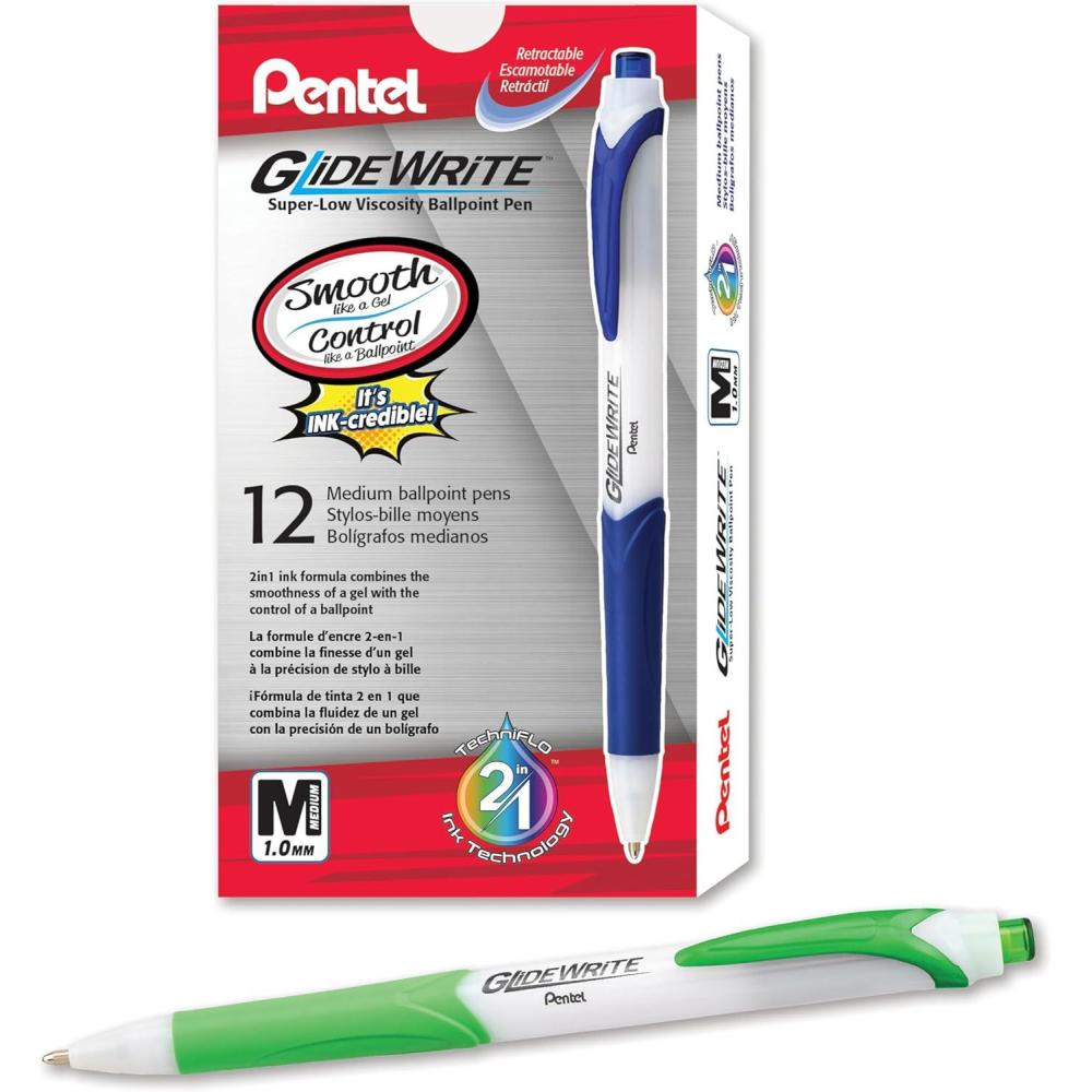 imagePentel GlideWrite Ballpoint Pen 10mm Medium Line Assorted Ink Pack of 14 BX910BP14M1Lime Green