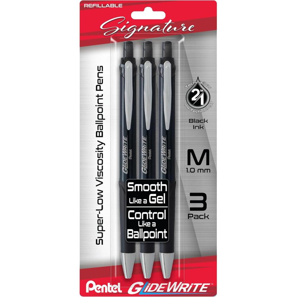 imagePentel Glidewrite Signature Ballpoint Pen 10mm Medium White Barrel Blue Ink Pack of 3 BX930WBP3CBlack
