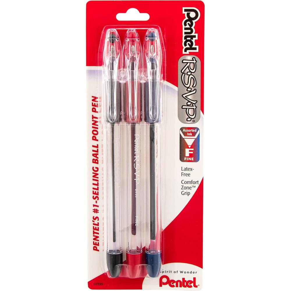 imagePentel RSVP Ballpoint Pen Fine Line Black Ink 3 Pack BK90BP3AAssorted