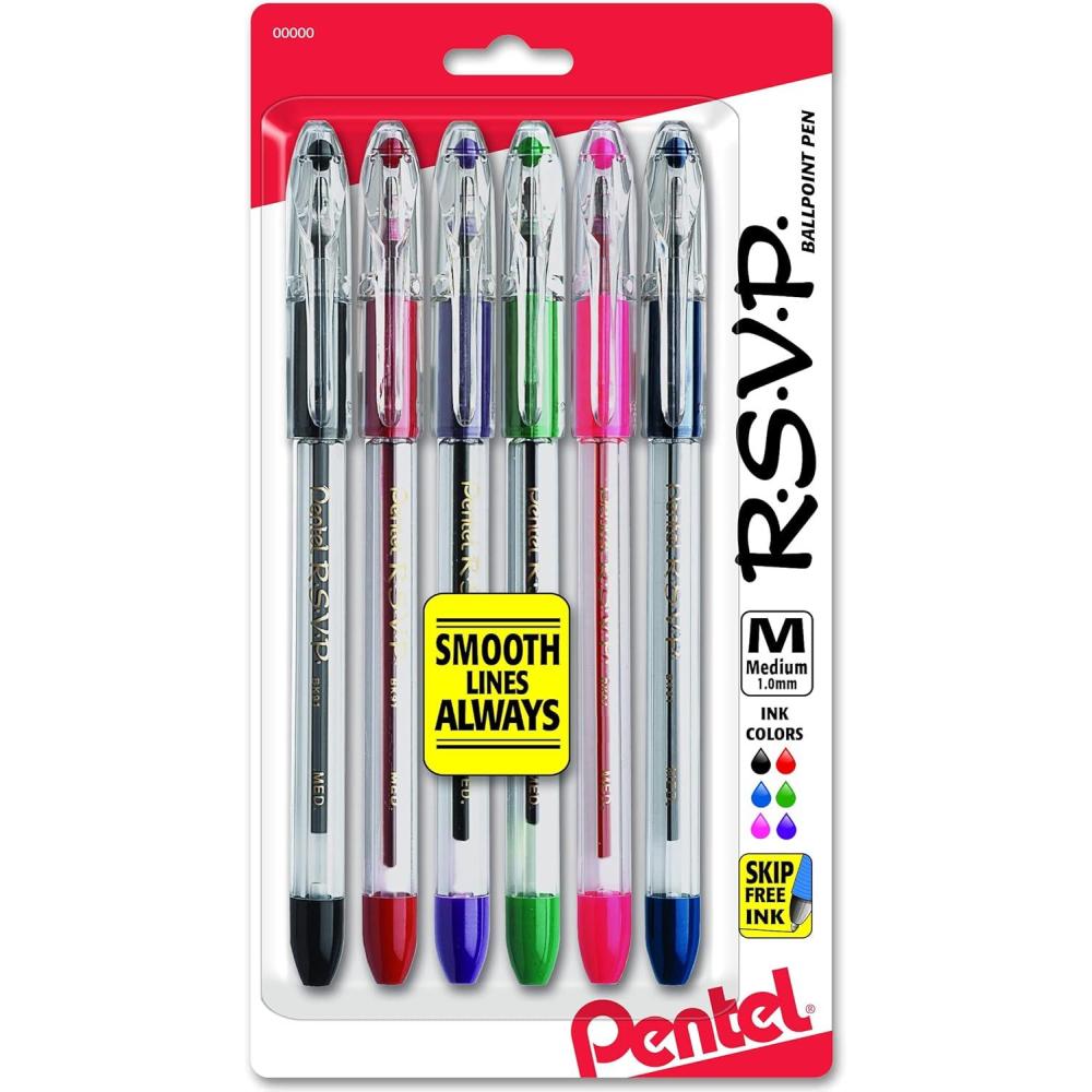 imagePentel RSVP Ballpoint Pen Medium Line Assorted Ink 6 Pack BK91BP6M