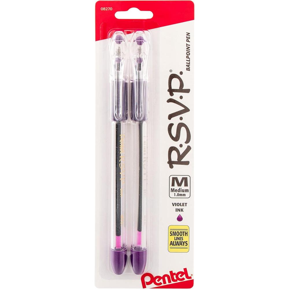 imagePentel RSVP Ballpoint Pen Medium Line Red Ink 2Pack BK91BP2BViolet