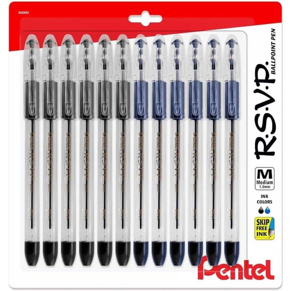 imagePentel RSVP Medium Point Pens 10mm 12 Pack of 6 Black ampamp 6 Blue Ballpoint Pens