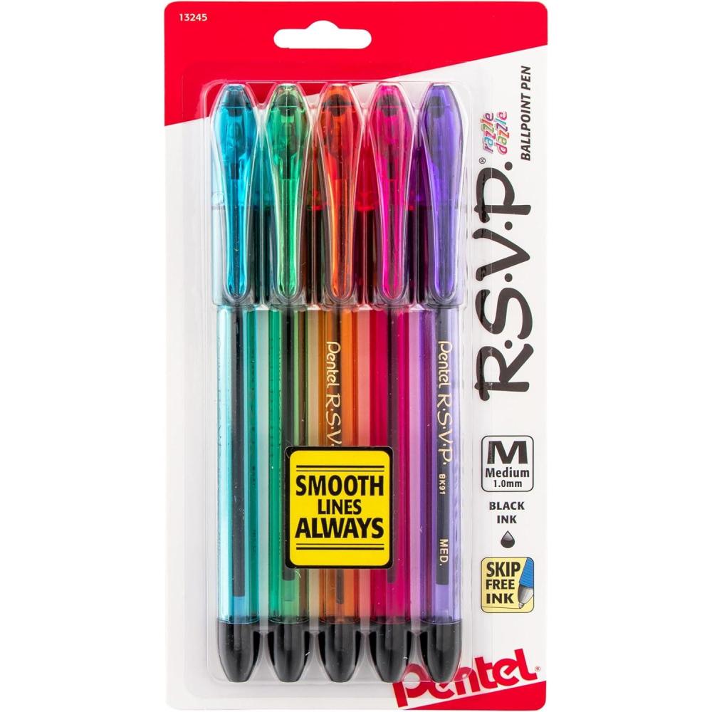 imagePentel RSVP RazzleDazzle Ballpoint Pen 10mm Medium Line Black Ink Pack of 5 BK91RDBP5MMixed