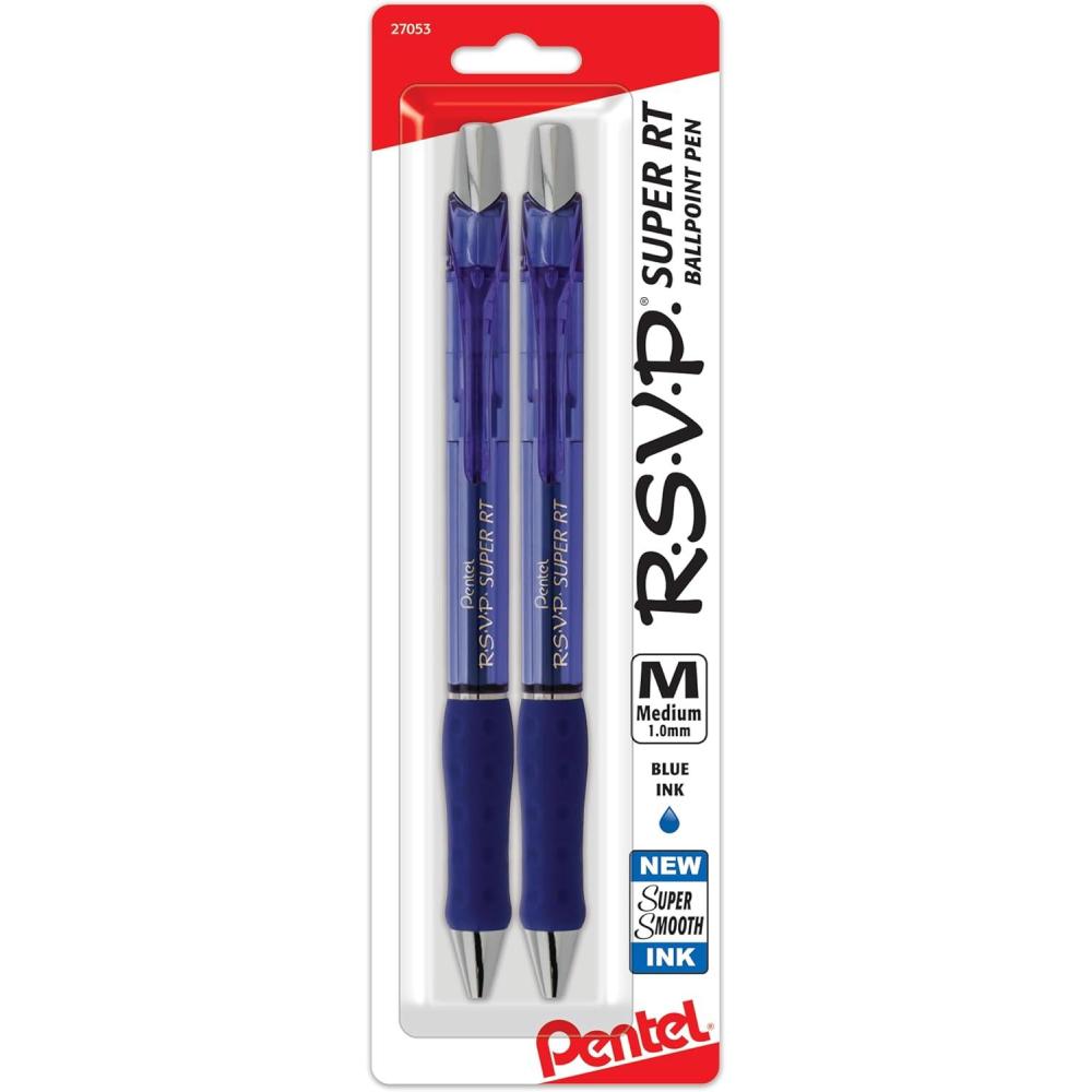 imagePentel RSVP Super RT Ballpoint Pen 10mm Medium Line Blue Ink 2Pk  BX480BP2CBlue