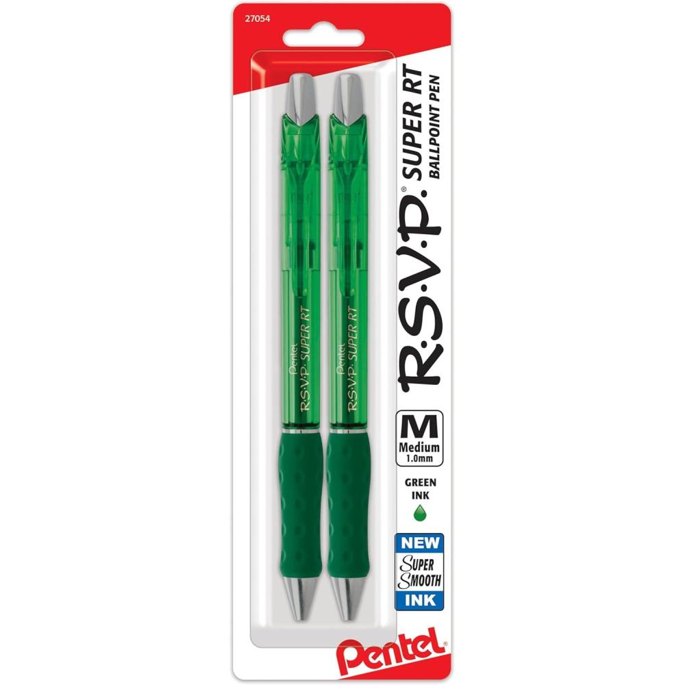 imagePentel RSVP Super RT Ballpoint Pen 10mm Medium Line Blue Ink 2Pk  BX480BP2CGreen