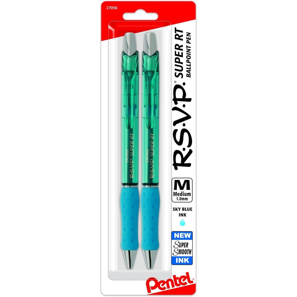 imagePentel RSVP Super RT Ballpoint Pen 10mm Medium Line Blue Ink 2Pk  BX480BP2CSky Blue