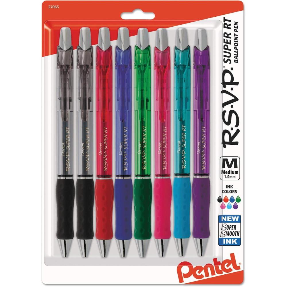 imagePentel RSVP Super RT Ballpoint Pen 10mm Medium Line Blue Ink 2Pk BX480BP2Cassorted
