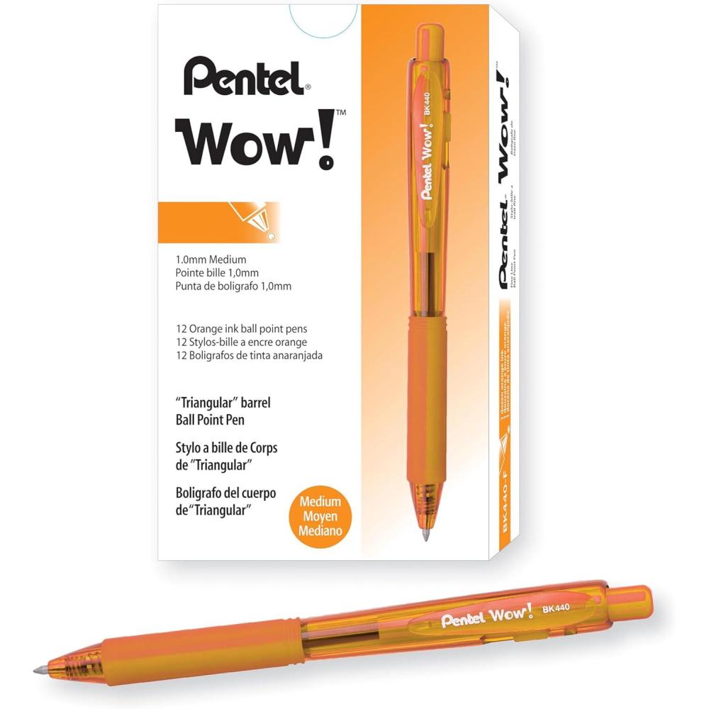 imagePentel WOW Retractable Ballpoint Pens Medium Line Orange Ink Box of 12 BK440F
