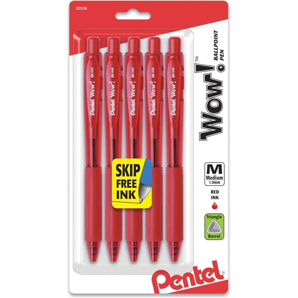 imagePentel Wow Retractable Ballpoint Pen 10mm Medium Line Red Ink Pack of 5 BK440BP5B