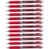 Pentel EnerGel Deluxe RTX Gel Pen, Medium Metal Tip, Red/Silver Barrel, Red Ink, Box of 12 (BL77-B)