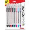 Pentel RSVP Original Ballpoint Pen, (0.7mm) Fine Line, Assorted Ink Colors, Clear Barrel, 8 Pack with Bonus Black Ink Pen