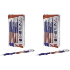 Pentel BK90USAA R.S.V.P. Stars & Stripes Ballpoint Stick Pen, Black Ink, Fine, Dozen(12 Count (Pack of 2))