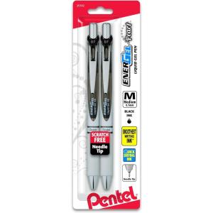 Pentel EnerGel Pearl RTX Retractable Liquid Gel Pen, (0.7mm), Medium Line, Needle Tip, Black Ink, Pack of 2 (BLN77WBP2A)(Black)