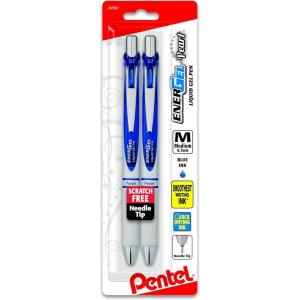Pentel EnerGel Pearl RTX Retractable Liquid Gel Pen, (0.7mm), Medium Line, Needle Tip, Black Ink, Pack of 2 (BLN77WBP2A)(Blue)