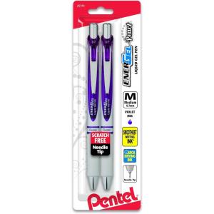 Pentel EnerGel Pearl RTX Retractable Liquid Gel Pen, (0.7mm), Medium Line, Needle Tip, Black Ink, Pack of 2 (BLN77WBP2A)(Violet)