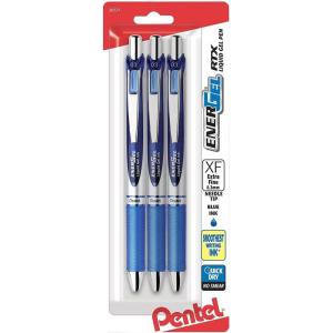 Pentel® EnerGel RTX Pens, 0.3 mm, Needle Point, Black Ink, Pack Of 3(Blue)