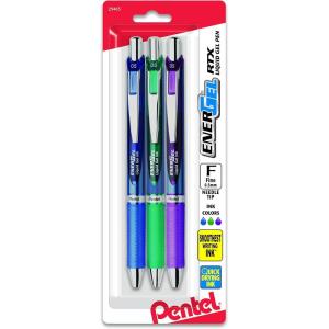 Pentel EnerGel RTX Retractable Liquid Gel Pen, (0.5mm), Fine Line, Metal Tip, Assorted Ink Colors, Pack of 5 (BLN75BP5M)(Assorted)