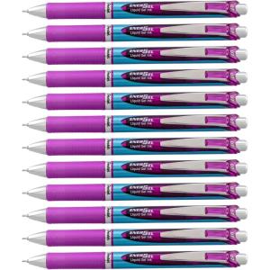 Pentel EnerGel RTX Retractable Liquid Gel Pen, (0.5mm), Fine Line, Metal Tip, Assorted Ink Colors, Pack of 5 (BLN75BP5M)(Violet)