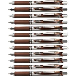 Pentel® EnerGel™ Retractable Liquid Gel Pens, Medium Point, 0.7 mm, Silver Barrel, Violet Ink, Pack Of 12(Brown)