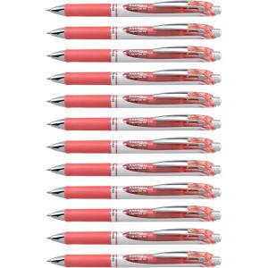 Pentel® EnerGel™ Retractable Liquid Gel Pens, Medium Point, 0.7 mm, Silver Barrel, Violet Ink, Pack Of 12(Coral Pink)