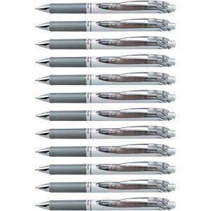 Pentel® EnerGel™ Retractable Liquid Gel Pens, Medium Point, 0.7 mm, Silver Barrel, Violet Ink, Pack Of 12(Gray)