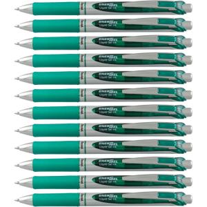 Pentel® EnerGel™ Retractable Liquid Gel Pens, Medium Point, 0.7 mm, Silver Barrel, Violet Ink, Pack Of 12(Green)