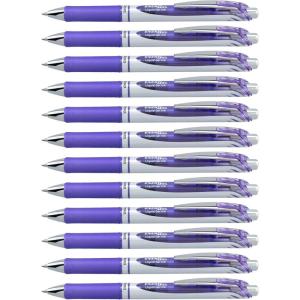 Pentel® EnerGel™ Retractable Liquid Gel Pens, Medium Point, 0.7 mm, Silver Barrel, Violet Ink, Pack Of 12(Lilac)