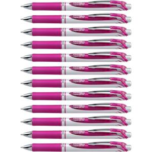 Pentel® EnerGel™ Retractable Liquid Gel Pens, Medium Point, 0.7 mm, Silver Barrel, Violet Ink, Pack Of 12(Magenta)