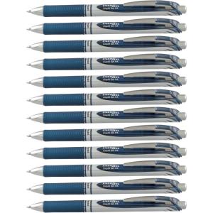 Pentel® EnerGel™ Retractable Liquid Gel Pens, Medium Point, 0.7 mm, Silver Barrel, Violet Ink, Pack Of 12(Navy Blue)