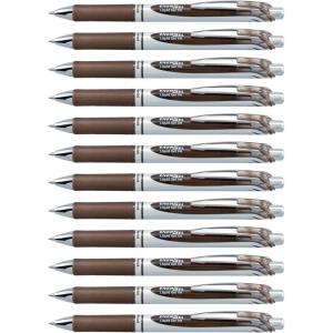 Pentel® EnerGel™ Retractable Liquid Gel Pens, Medium Point, 0.7 mm, Silver Barrel, Violet Ink, Pack Of 12(Sepia)