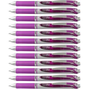 Pentel® EnerGel™ Retractable Liquid Gel Pens, Medium Point, 0.7 mm, Silver Barrel, Violet Ink, Pack Of 12(Silver)
