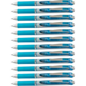 Pentel® EnerGel™ Retractable Liquid Gel Pens, Medium Point, 0.7 mm, Silver Barrel, Violet Ink, Pack Of 12(Sky Blue)