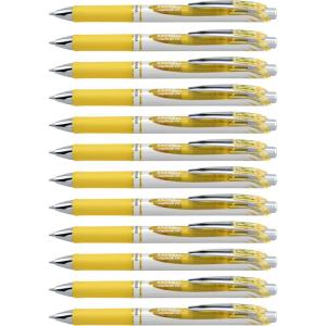 Pentel® EnerGel™ Retractable Liquid Gel Pens, Medium Point, 0.7 mm, Silver Barrel, Violet Ink, Pack Of 12(Yellow)
