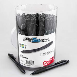 Pentel EnerGel-X Retractable Gel Pen, (0.7mm) Med. Line, Blue Ink, 72-PK Canister (BL107PC72C)(Black)